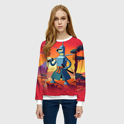 Женский свитшот Бендер ниндзя в Японском пейзаже / 3D-Белый – фото 3