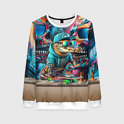 Женский свитшот Крокодилёныш крутой скейтбордист - киберпанк