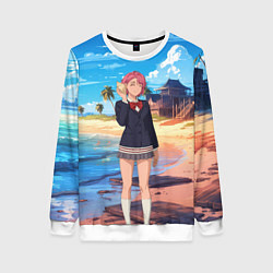 Свитшот женский Дандадан Сиратори Айра с ракушкой в руках, цвет: 3D-белый