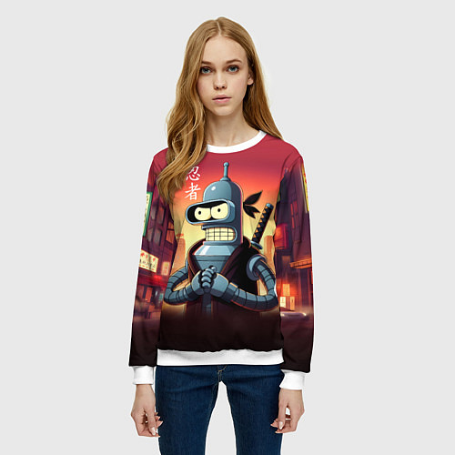 Женский свитшот Крутой ниндзя Бендер в ночном городе / 3D-Белый – фото 3