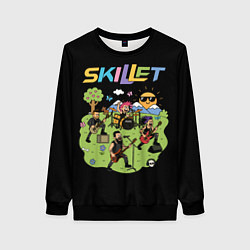 Свитшот женский Скиллет мультяшный стиль, цвет: 3D-черный