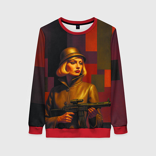 Женский свитшот Девушка с автоматом ретрофутуризм поп-арт 1970-е / 3D-Красный – фото 1