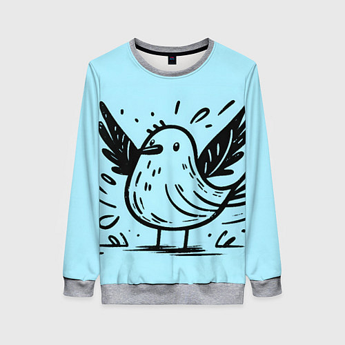 Женский свитшот Чайка в стиле скетча / 3D-Меланж – фото 1