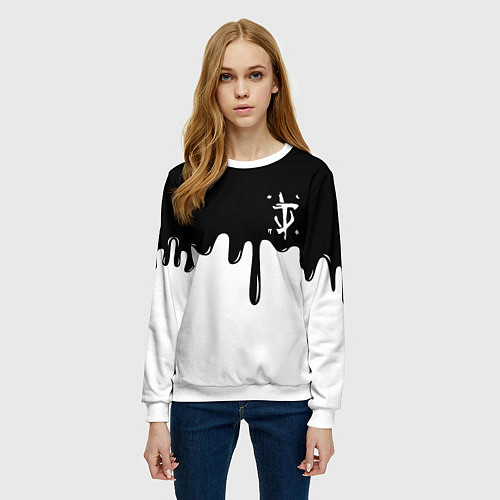 Женский свитшот Doom logo жидкие краски / 3D-Белый – фото 3