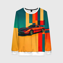 Свитшот женский Спорткар ретрофутуризм поп-арт 1970-е, цвет: 3D-белый