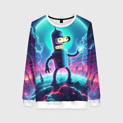 Свитшот женский Робот-сгибальщик Бендер пропускает через себя молн, цвет: 3D-белый