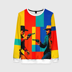 Свитшот женский Перестрелка ковбоев поп-арт, цвет: 3D-белый