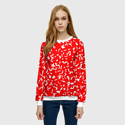 Женский свитшот Красный яркий камуфляж / 3D-Белый – фото 3
