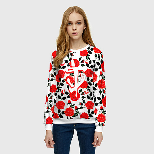 Женский свитшот Doom розы / 3D-Белый – фото 3