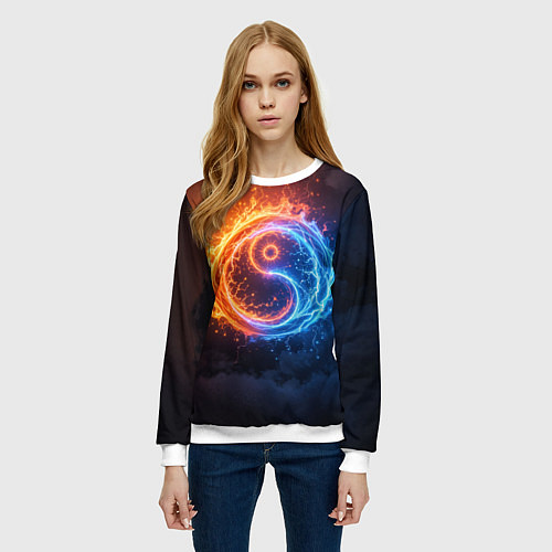 Женский свитшот Инь ян огонь и лёд / 3D-Белый – фото 3