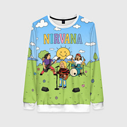 Свитшот женский Nirvana мультяшный стиль на поляне, цвет: 3D-белый
