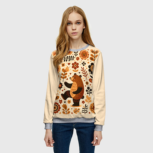 Женский свитшот Мишка пляшет / 3D-Меланж – фото 3