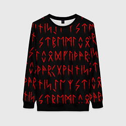 Свитшот женский Красные символы древних рун крупные - паттерн, цвет: 3D-черный