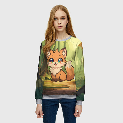 Женский свитшот Кавайная лисичка - аниме / 3D-Меланж – фото 3
