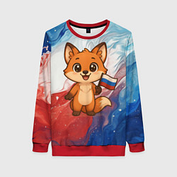Свитшот женский Лисенок с флагом России, цвет: 3D-красный