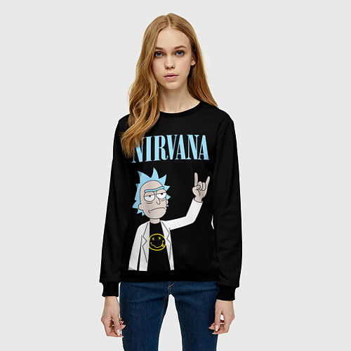 Женский свитшот Нирвана и Рик Санчес из Рик и Морти / 3D-Черный – фото 3