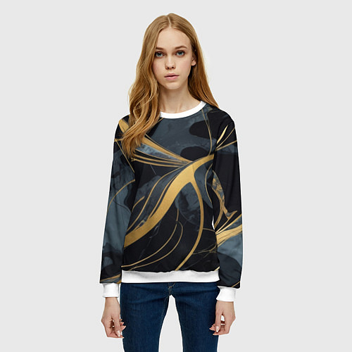 Женский свитшот Мраморный узор с золотыми полосками / 3D-Белый – фото 3