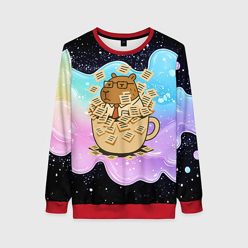 Женский свитшот Менеджер капибара в кружке в стикерах / 3D-Красный – фото 1