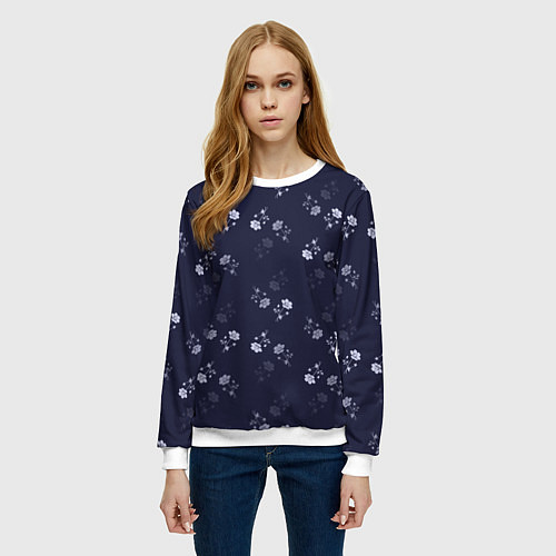 Женский свитшот Цветочный узор синий / 3D-Белый – фото 3