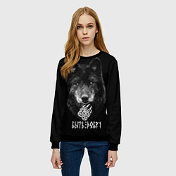 Свитшот женский Волк с символом волчья лапа - быть добру, цвет: 3D-черный — фото 2