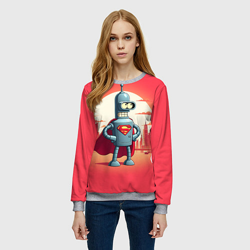 Женский свитшот Робот-сгибальщик Бендер супермен - коллаба / 3D-Меланж – фото 3