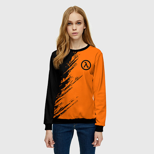 Женский свитшот Half Life - black and orange / 3D-Черный – фото 3