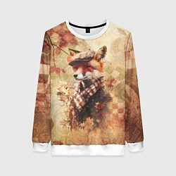 Свитшот женский Винтажный лис на осеннем фоне, цвет: 3D-белый