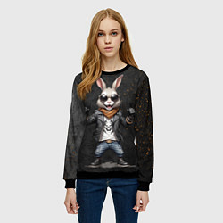 Свитшот женский Заяц рокер, цвет: 3D-черный — фото 2