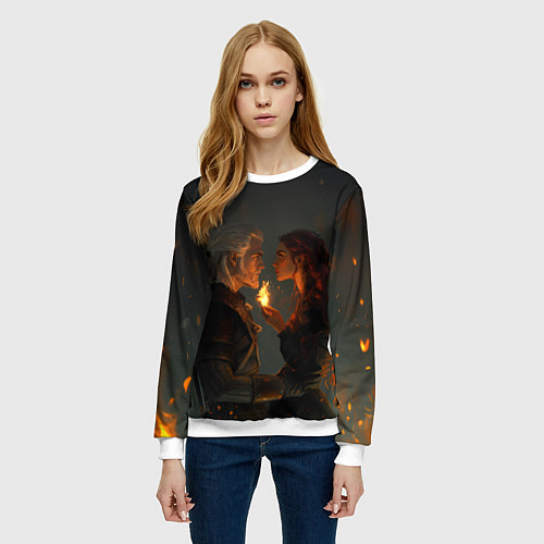 Женский свитшот Ведьмак и огненная Трисс / 3D-Белый – фото 3