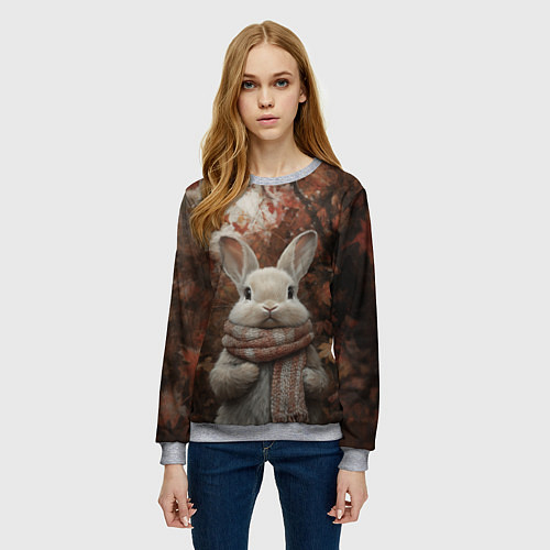 Женский свитшот Зайчишка в шарфе / 3D-Меланж – фото 3
