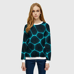 Свитшот женский Неоновые голубые соты, цвет: 3D-белый — фото 2