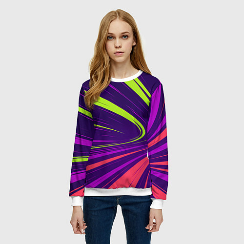 Женский свитшот Красные хаотичные линии / 3D-Белый – фото 3