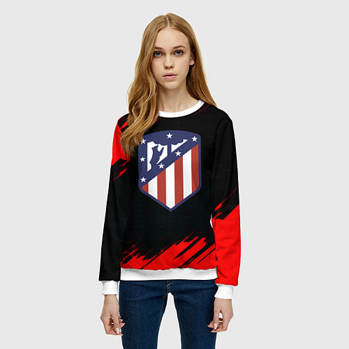 Женский свитшот Атлетико Мадрид красные краски / 3D-Белый – фото 3