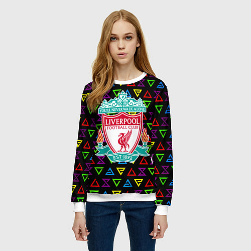 Женский свитшот Liverpool pattern neon / 3D-Белый – фото 3