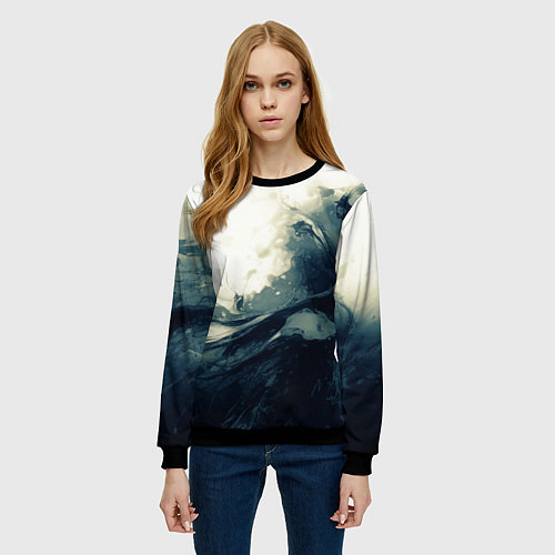 Женский свитшот Чёрно-синие абстрактные краски / 3D-Черный – фото 3