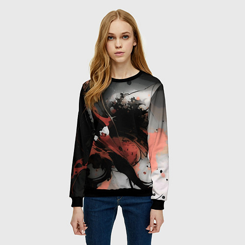 Женский свитшот Тёмные краски абстракция красно-чёрный / 3D-Черный – фото 3