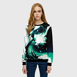 Свитшот женский Чёрно-зелёный абстракция волна, цвет: 3D-черный — фото 2