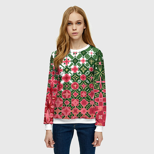 Женский свитшот Розово-зеленая метаморфоза / 3D-Белый – фото 3