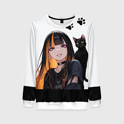 Свитшот женский Девушка и кот, цвет: 3D-белый