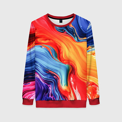 Женский свитшот Красно-синие масляные краски смешение абстракция / 3D-Красный – фото 1