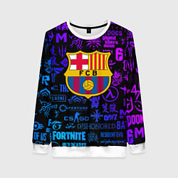 Свитшот женский Барселона неоновые логотипы игр, цвет: 3D-белый