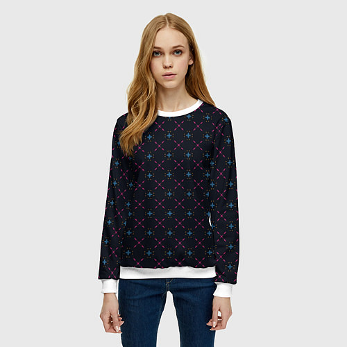 Женский свитшот Розовые и голубые перекрестия / 3D-Белый – фото 3