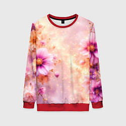 Женский свитшот Нежный розовый цветочный с золотистым свечением