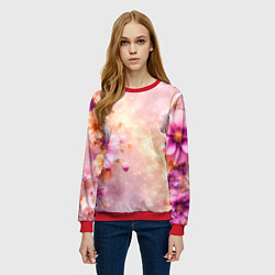 Свитшот женский Нежный розовый цветочный с золотистым свечением, цвет: 3D-красный — фото 2