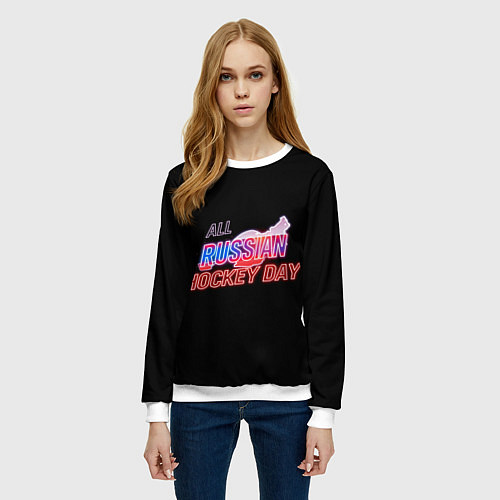 Женский свитшот Всероссийский день хоккея / 3D-Белый – фото 3