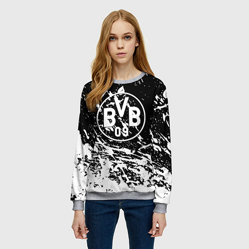 Женский свитшот Borussia белые краски / 3D-Меланж – фото 3