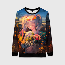Свитшот женский Фрирен с цветами, цвет: 3D-черный