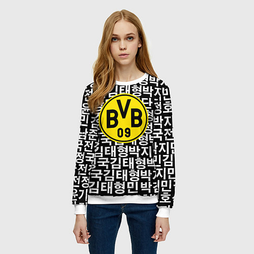 Женский свитшот Borussia японские символы паттерн / 3D-Белый – фото 3