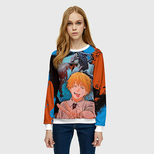 Женский свитшот Дэндзи и Макима из Человек бензопила / 3D-Белый – фото 3