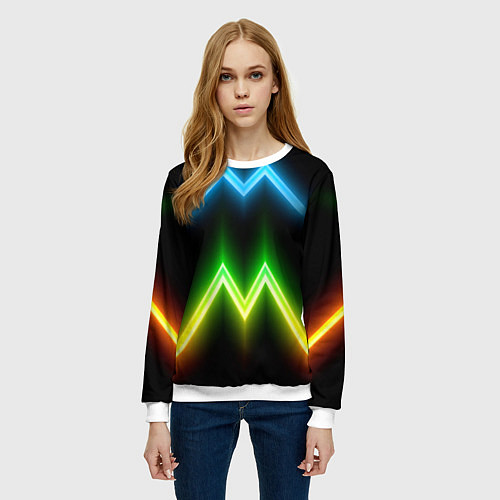 Женский свитшот Neon multicolored lines / 3D-Белый – фото 3